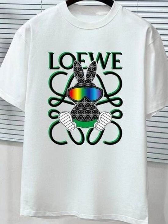 The Unbranded Brand Other - White Cotton T-shirt with Cool Bunny Graphic and Rainbow Sunglasses